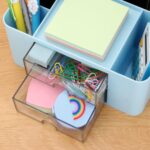 UCRAVO Plastic Stylish Stackable Desk Organizer with 2 Drawers and 5 Compartments Multi-Functional Desktop Storage Box with Pen Holder for Home,Office,School,Craft Supplies,and Art Stationery - Blue - Image 8
