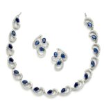 ZENEME Rhodium-Plated with Silver-Toned White Cubic Zirconia & American Diamond studded Necklace and Drop Earrings Jewellery Set for women