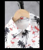 Boy's Printed Spread Collared Cotton Short Sleeves Shirt With Button & Matching Elastic Waist Shorts Co-Ords Set - Image 3