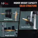 Life Line Multi Adjustable Weight Bench With Leg Curl, Leg Extension & Barbell Rack for Full Body Workout Bench, Strength Training Home Gym Equipment, LB-305 Gym Bench for Home - Image 3