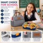 Misamo Enterprise Lunch Box with Insulated Lunch Bag Combo, 3 Compartment Stainless Steel Lunch Box with Spoon & Fork, Leak Proof Food Container for School, Office & Travel (Grey Bag+Blue Lunch Box) - Image 6