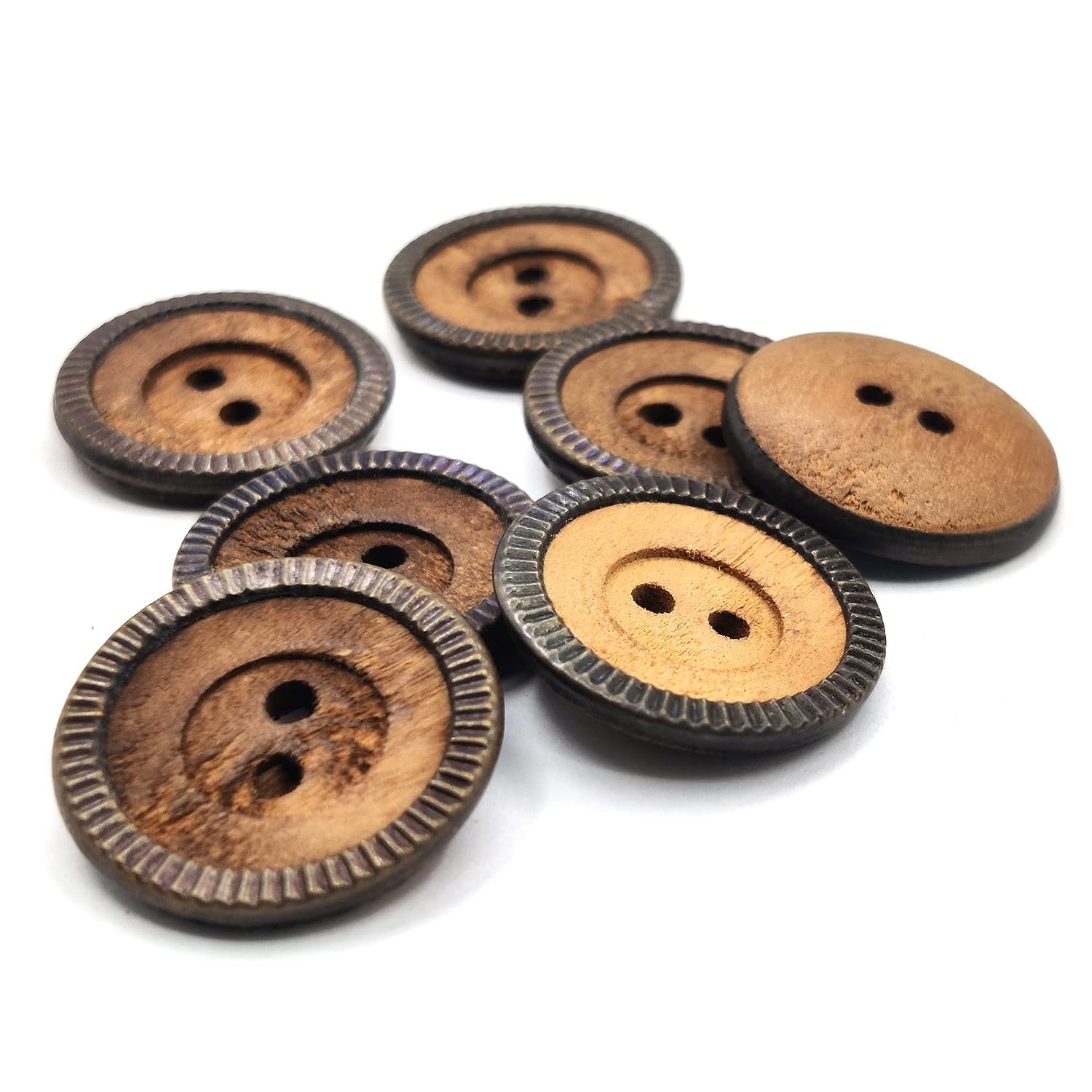 71wrPOYK8CL._SL1500_.jpg Coconut Shell Buttons 2 Hole Sewing Buttons for Fashion/Replacement/Decorative/Costume's/Jackets/Kurtis and Also Used DIY Art and Craft item (714-Coconut Shell metal ring 10pcs) - Image 1