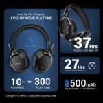 HAMMER Bash Pro 33 dB Hybrid ANC Over Ear Wireless Headphones, 4 Mics for Clear Calling, Charge 10mins = 300mins playtime, 40mm Driver, Transparency Mode, 37Hrs Playtime, Super soft Cushion, 5.3 Black - Image 4