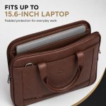 BONZA Leather Laptop Briefcase Bag for Men & Women | 15.6 Inch Padded Laptop Messenger Bag with 3 Compartments, Top Handles & Multiple Pockets | Office, Business, Travel & Work Bag - Image 2