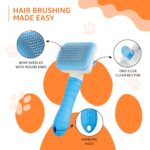 Amazon Basics Self Cleaning Slicker Pet Grooming Brush | Dogs and Cats | Rectangular Shape | Blue - Image 2