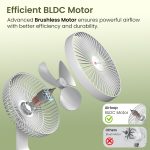 Portronics Airloop Portable & Rechargeable Desk Fan with Automatic 92° Oscillation, 6.1 Inch Blade, BLDC Motor, 90° Tilt, 3 Speeds, 4000mAh Battery, Type-C Charging, Low Noise, for Home & Office Use - Image 6