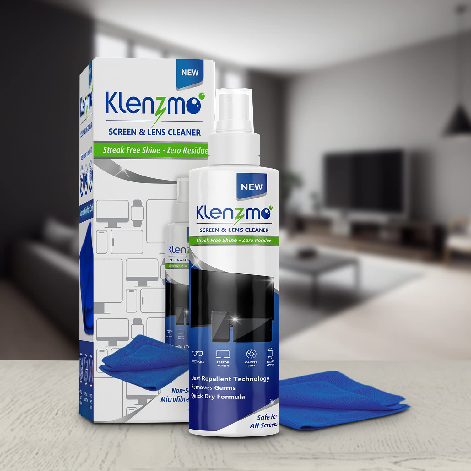 71yZ5SSpfLL._SL1500_.jpg Klenzmo Screen and Camera Lens Cleaner Spray with Microfiber Cloth | Cleaning Spray for Laptop, TV & Flat Screen, Display, Mobile Phone Screen, Display & Camera Lenses | 250 ml - Image 1