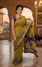 Women's Softy Moss Georgette Printed Saree with Vibrant Jari Border | Elegant Traditional Saree | Lightweight, Soft & Comfortable | Unstitched Blouse Piece - Image 4