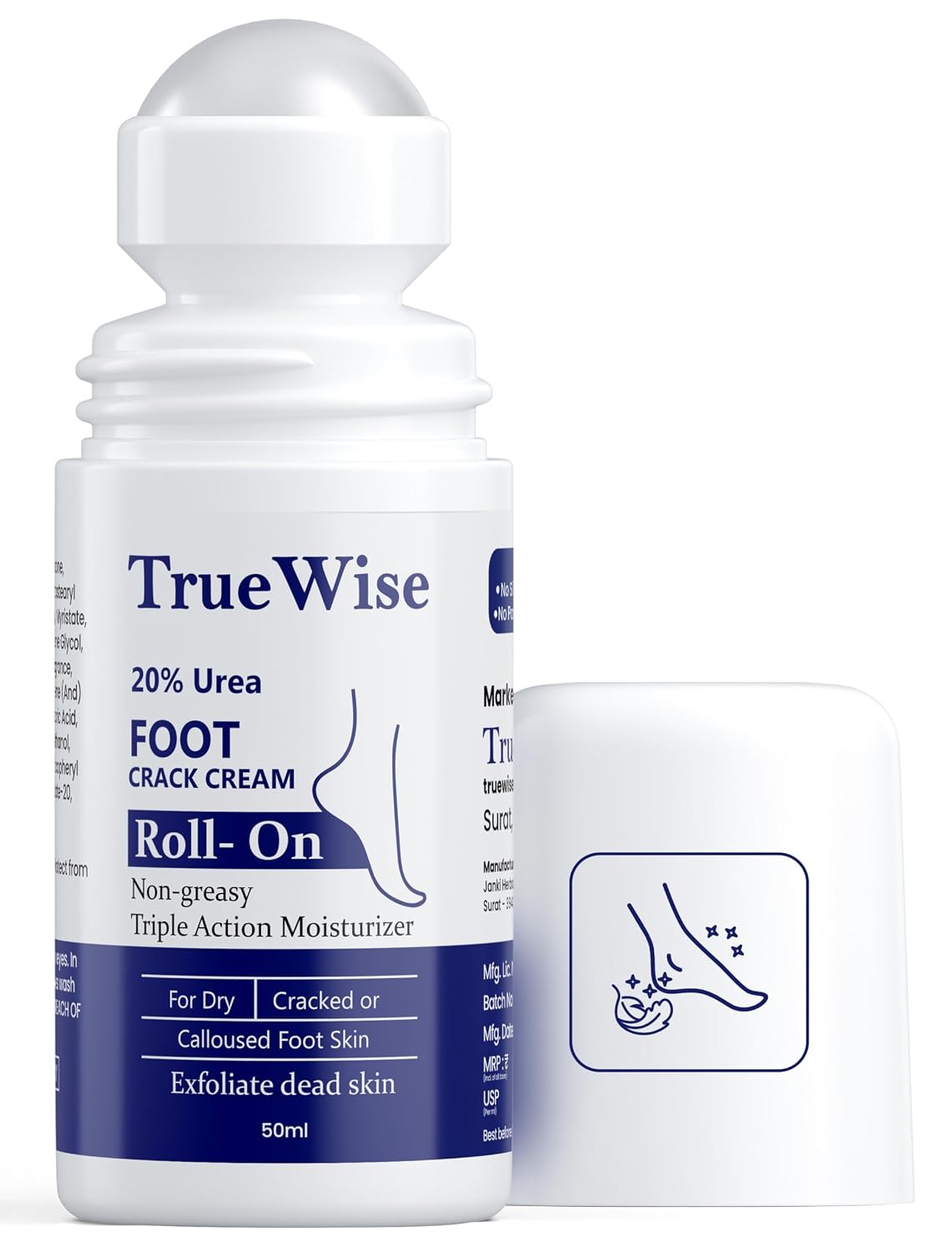 71ytTGQdwIL._SL1500_.jpg 20% Urea Crack Heel Repair Foot Cream Roll On 50ml Foot Cream For Dry And Cracked Feet With 2% Lactic Acid, Olive Oil & Vitamin E | Help Heel Repair and Moisturise Cracked Heels - Image 1