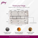 Godrej Door Hinge| 3 inch x 12 Gauge | 6 pcs | Kabza Suitable for Windows, Wardrobes & Cabinets | Thickness Upto 2.5 mm | Premium Satin Finish Door-Hardware - Image 3