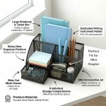 Metal Mesh Desk Organizer with Drawer | 6 Compartments Pen Stand for Office Table Stylish | Stationary Organizer & Pen Holder for Desk | Study Table Organiser for Office & Home Use - Image 2