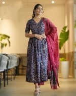 Nermosa Women Printed Anarkali Kurta and Pant Set with Dupatta - Image 6