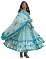 GoSriKi Women's Rayon Viscose Printed Anarkali Kurta with Pant & Dupatta | Anarkali Suit for Women | Pure Cotton Suit Set for Women | Block Print Kurta Palazzo Dupatta Set