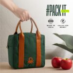 United Colors of Benetton Lunch Bag for Women & Men, Insulated Bag, Tiffin Lunch Bag for Office/College/School, Bottle Holder, Lightweight, Durable Handles, Multiple Pockets (Dark Green) - Image 7