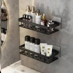 MosQuick® 2 pcs Plastic Bathroom Organiser Without Drill Wall Mounted Shelf Organizer Bathroom Shelves Rack Holder washroom Storage Organizer Shelf for Kitchen Bath Room Accessories Items (Black) - Image 4