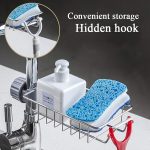 Stainless Steel Kitchen Sink Caddy Organizer, Adjustable Faucet Clamp Sponge Holder with Drainage, Multifunctional Storage Rack for Soap and Scrubber - Image 7