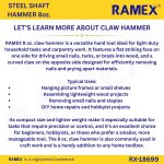 RAMEX Steel Shaft Hammer 8 Oz - Forged Steel Head for Superior Strength & Durability - Carpenter Tools for Wood Work, Home and Professional, 2 in 1 Combination Claw & Flat Head, 400gm (Pack of 1), DIY - Image 8