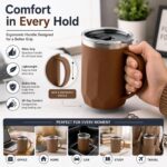 MAGIC SPOON Stainless Steel Travel Coffee Mug with Sipper Lid & Handle, Insulated Tea Cup, BPA-Free Double Wall Tumbler for Hot-Cold Beverages, Office, Home, Car- PISTA-BROWN, (Combo Pack (400ml X 2)) - Image 3