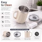 MAGIC SPOON Stainless Steel Travel Coffee Mug with Sipper Lid & Handle, Insulated Tea Cup, BPA-Free Double Wall Tumbler for Hot-Cold Beverages, Office, Home, Car- Beige-Grey, (Combo Pack (400ml X 2)) - Image 7