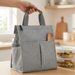 SaleOn Insulated Lunch Bag for Women & Men | Waterproof Soft Cooler Tote | Leakproof, Reusable with Pockets | Thermal Lunch Box for Office, Travel, Picnic (Light Grey)