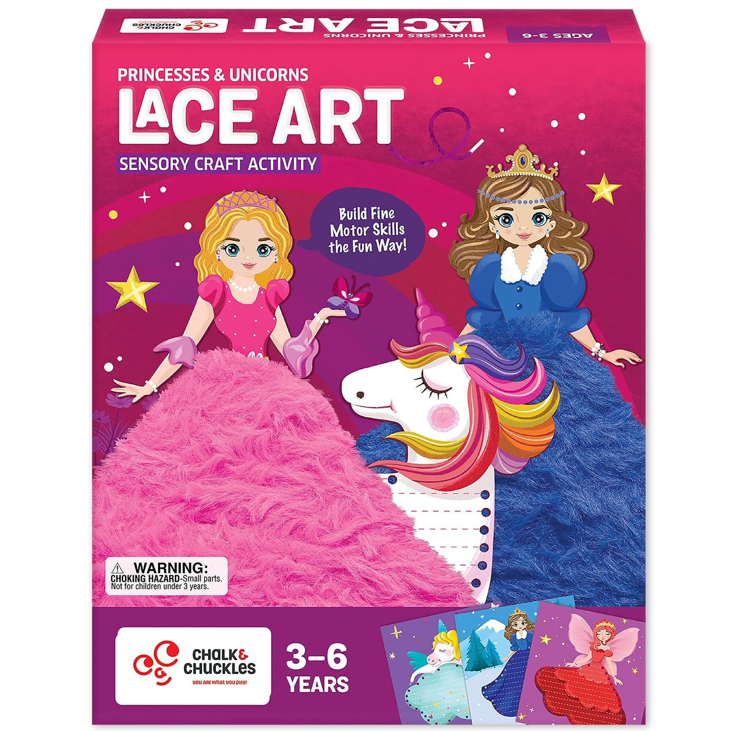 810HcKfparL._SL1500_.jpg Chalk and Chuckles Princess Unicorn Lace Art Kit for Kids, Develop Fine Motor Skills, Mess-Free DIY Lacing Craft Activity, Creative Toy, Birthday Gift for Girls, Boys Ages 3 4 5 6 7 Years - Image 1