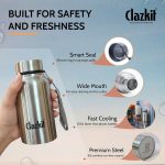 Clazkit Stainless Steel Water Bottle, 500 ml - Single-Walled, Spill-Proof, Food Grade Steel | Fridge, Office, School, Travel, Gym, Car (Silver) - Image 2