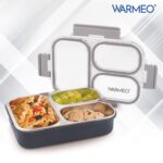 WARMEO BENTO Microwave-Safe Stainless Steel Lunchbox with 3 compartments,bpa Free,Perfect for Office, School, Travelling, 750ml-Grey - Image 2