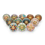 Craft Trade Multicolor Mandala Ceramic Cabinet Knobs - Set of 12 | 1.5 Inch Diameter Handmade Floral Design Pulls for Drawers & Wardrobes Premium Decorative Furniture Knobs with Fitting Hardware