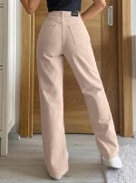 Women's Wide Leg Jeans, Cream Washed Denim, High Rise, Relaxed Baggy Fit, Casual Streetwear - Image 3