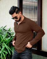 KAJARU Men's Polyester Blend T Shirt with Spread Collar Neck Line Zipper Closure Full Sleeves Solid Pattern Regular Fit and Standard Length - Image 4