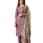 Amazon Brand - Tavasya Womens Floral Printed Regular Pure Cotton Kurta with Trousers & Dupatta | Kurta Set | Salwar Suit | Ethnic Wear