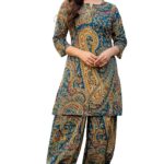 rytras Women Woman Pure Cotton Printed A-Line Kurta Sets with Palazzos|Kurti Set for Woman|Cord Set for Women Cotton