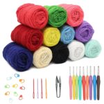 Embroiderymaterial Complete Crochet Kit Set for Beginners – DIY Crochet Making Kit with Wool, Crochet Needles, Stitch Markers & Tools – Perfect Crochet Kit for Kids and Adults (Set of 12)