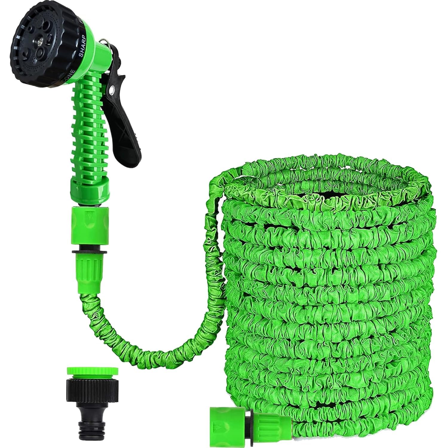 815uBANYaKL._SL1500_.jpg 25FT Expandable Garden Hose, Flexible Water Hose with 8-Pattern Spray Nozzle, Expands 3X Length, Leakproof Garden Hose Pipe with 1/2" & 3/4" Connectors for Lawn, Garden, Yard & Car Wash (Green) - Image 1