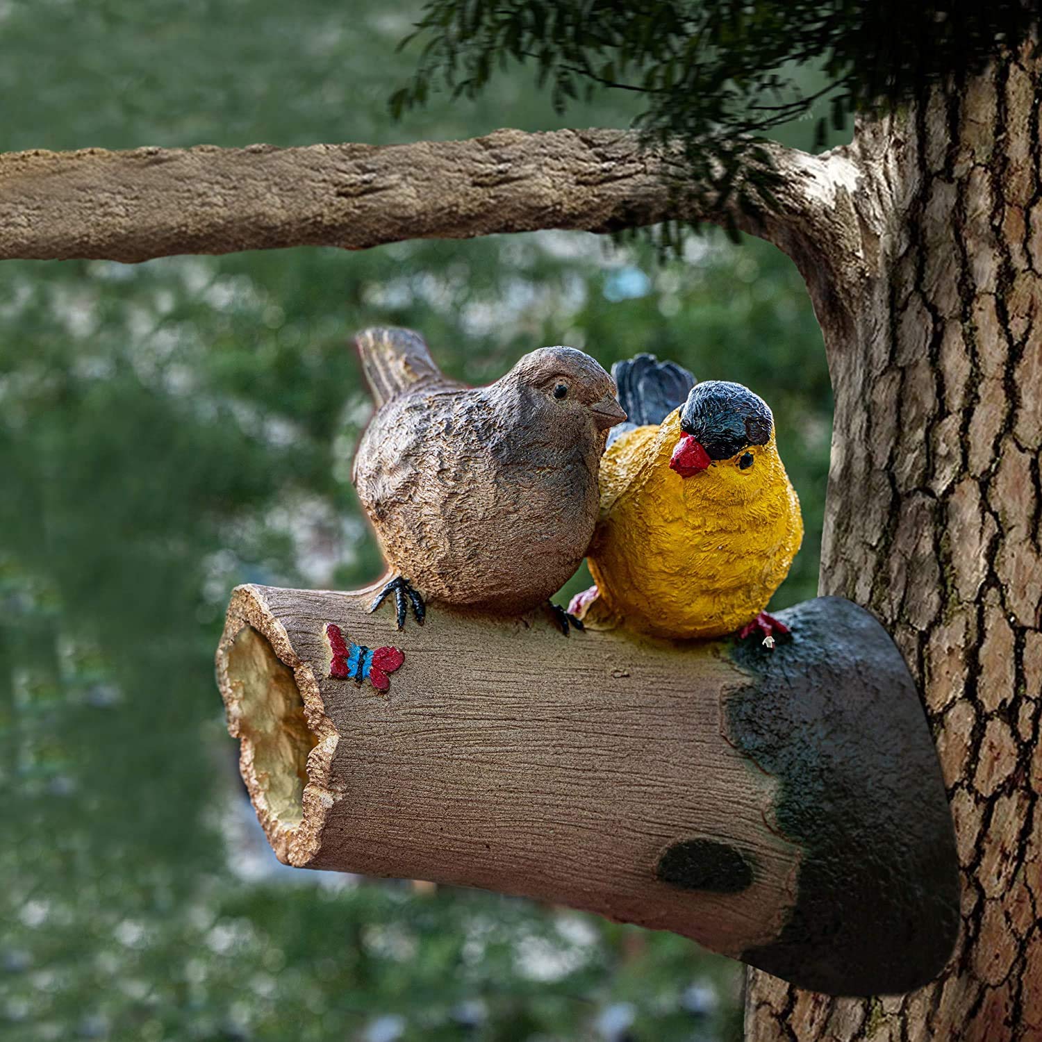 816Q78GU50L._SL1500_.jpg TIED RIBBONS Resin Action Birds On Tree Garden Decoration Items For Balcony Outdoor Lounge Figurines Statue(19 X 16 Cm,L X H),Multicolour - Image 1