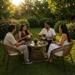 5-Piece Outdoor Rattan Rope Patio Bistro Set for Garden, Backyard, Balcony, Porch, Poolside Furniture with All-Weather Rattan Rope and Glass Top Table, (58 X 46 X 79Cm) (Dark Honey) - Image 4