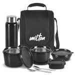 MILTON Pro Lunch Box with Steel Cutlery, 3 Microwave Safe Inner Steel Containers (180ml, 320ml, 450ml) Plastic Chutney Dabba 100ml, Bottle 750ml with Insulated Bag, Office Tiffin, Black - Image 7