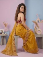 Embroidered Georgette Saree for Women with Designer Blouse Piece | Soft Lightweight Fabric with Floral Thread Work Border | Traditional Saree for Festive, Wedding & Daily Wear - Image 3