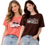 London Hills Women’s Loose Fit Printed Cotton T-Shirt Pack of 2 | Casual Round Neck Half Sleeve Graphic Tee | Breathable Summer Top for College, Travel & Outing