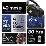 GOBOULT Flex On Ear Bluetooth Headphones with 80H Playtime, 40mm Bass Drivers, Zen™ ENC Mic, Type-C Fast Charging, BT 5.4, AUX, 60ms Low Latency, IPX5, Wireless Headphone(Jet Black) - Image 2