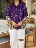 Women's Japan Satin Bandhani Purple Shirt - Image 3