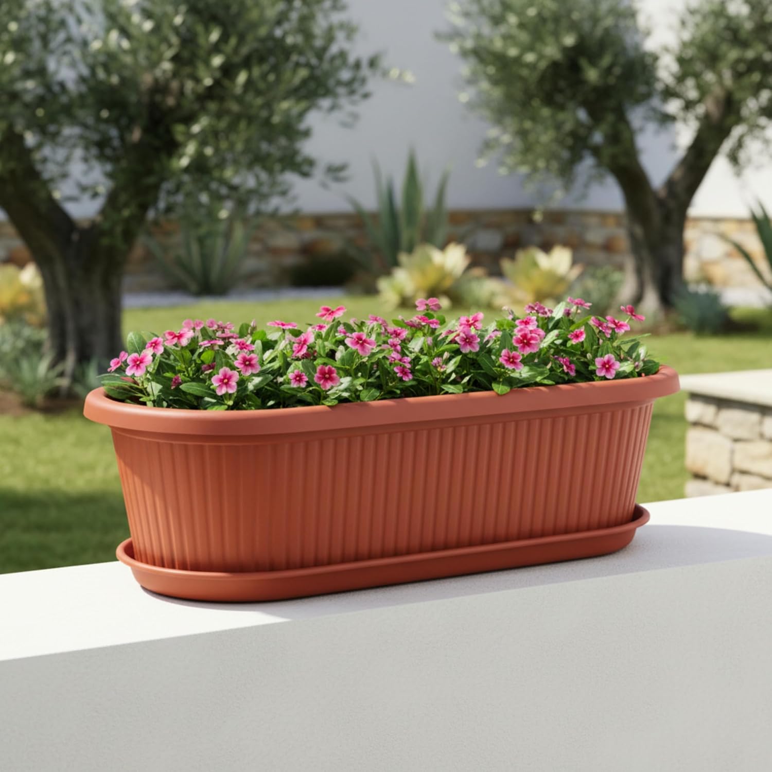 81B4isPiUL._SL1500_.jpg Kraft Seeds Regalia 16 inch Medium(Pack of 1) Flower Pots for Garden with Bottom Plate Big Size Durable UV Resistant Plastic Gamla for Plants Indoor Outdoor Weatherproof - Image 1