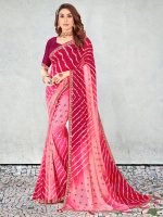 Women's Georgette Lehriya Print Saree with Unstitched Blouse Piece - Image 2