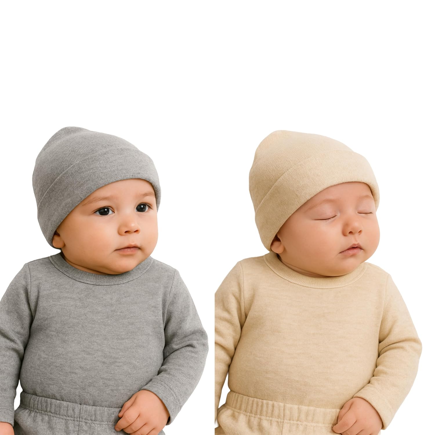 81C7t8CYFNL._SL1500_.jpg Baby Winter Beanie Hat Skullcap for Newborn to 24 Months Combo Pack of 2 Plain Multicolor Soft Cotton Warm Wear for Boys & Girls - Image 1