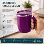 MAGIC SPOON Stainless Steel Travel Coffee Mug with Handle, Insulated Tea Cup, BPA-Free Double Wall Tumbler for Hot-Cold Beverages, Office, Home,Car- Pista-Purple, (Combo Pack (300ml X 2)) - Image 4