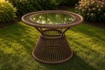 5-Piece Outdoor Rattan Rope Patio Bistro Set for Garden, Backyard, Balcony, Porch, Poolside Furniture with All-Weather Rattan Rope and Glass Top Table, (58 X 46 X 79Cm) (Dark Honey) - Image 2