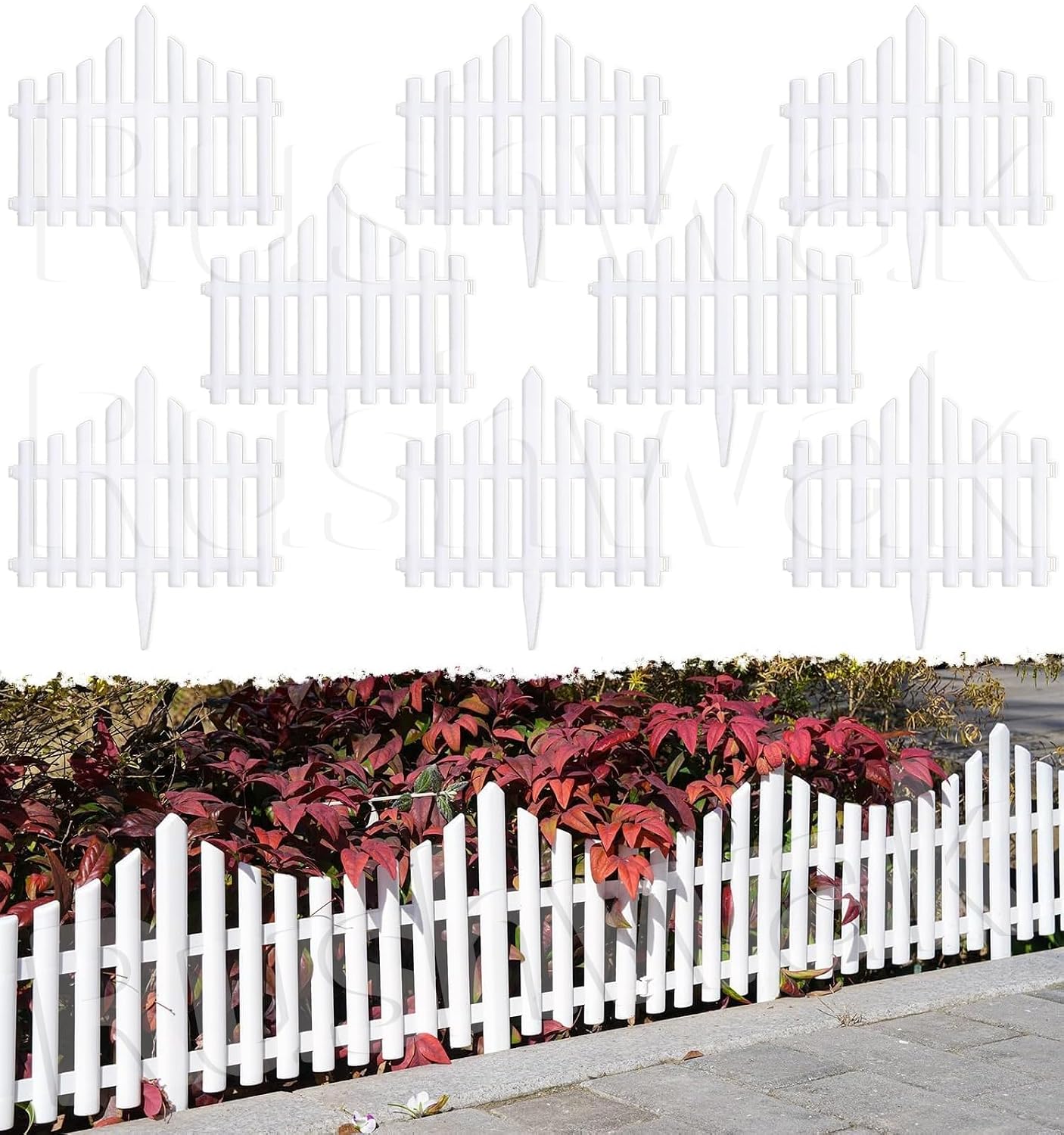 81CltscfNDL._SL1500_.jpg Rushwak Garden Fence Outdoor (8 Panels - 10ft Total Running Length) Fence for Garden Fencing Plastic PVC Durable Easy Installation Decorative Picket Fence Border Edging for Lawn Pathway & Flower Beds - Image 1