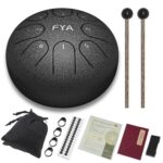FYA 6 Inch Steel Tongue Drum 8 Notes C Major for Kids and Adults with Rubber Mallets, Finger Picks and Padded Travel Bag, Unique Gifts for Him or Her (Black)…