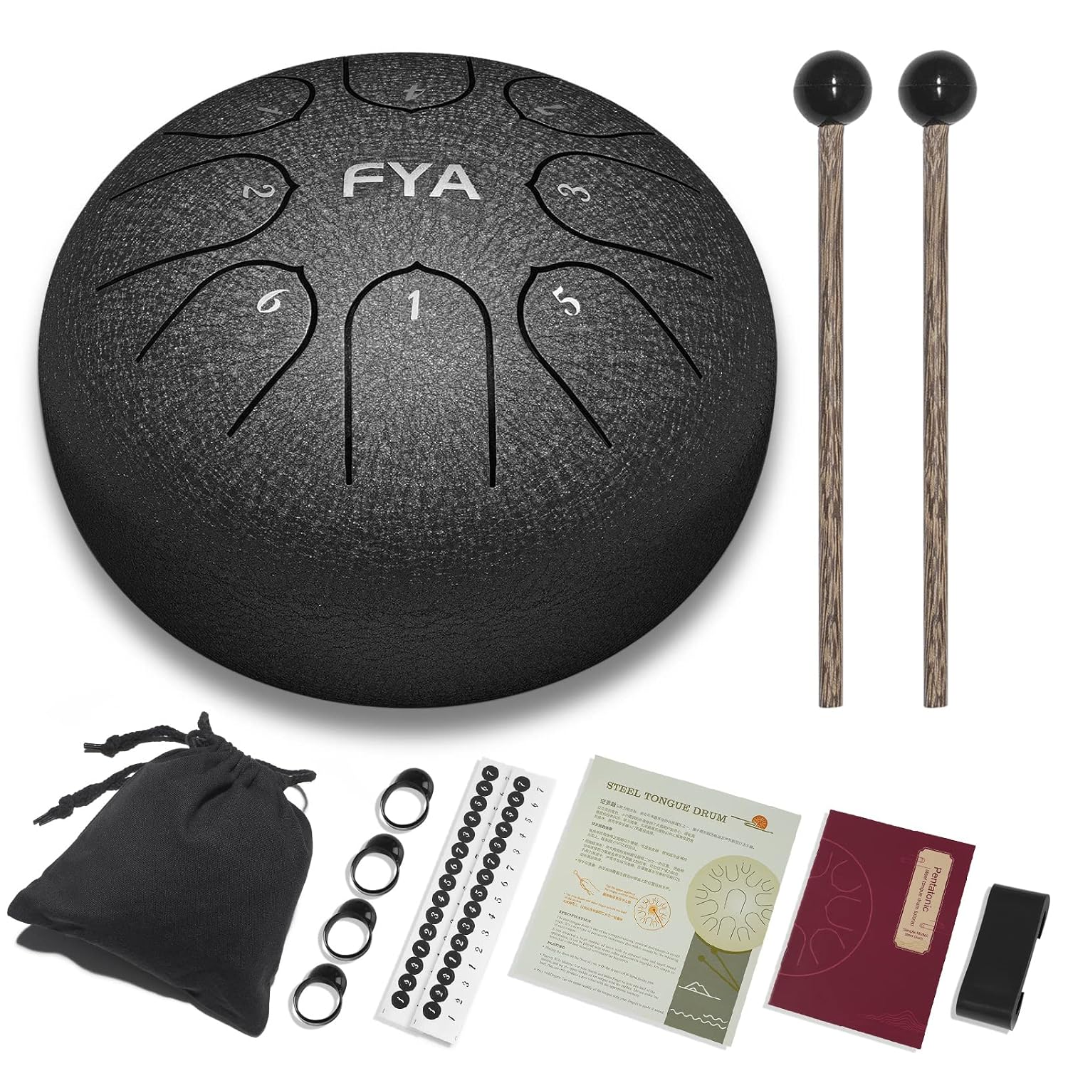 81DYLVsPaOL._SL1500_.jpg FYA 6 Inch Steel Tongue Drum 8 Notes C Major for Kids and Adults with Rubber Mallets, Finger Picks and Padded Travel Bag, Unique Gifts for Him or Her (Black)… - Image 1
