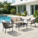 BRISHI Outdoor 4 Seater Sofa Set | Balcony Sofa | Patio Furniture Sets | Conversation Sets | Braid & Rope | (Grey,Cream) - Image 6